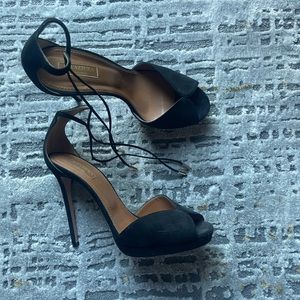 Aquazzura Black Suede Ankle Tie Heels